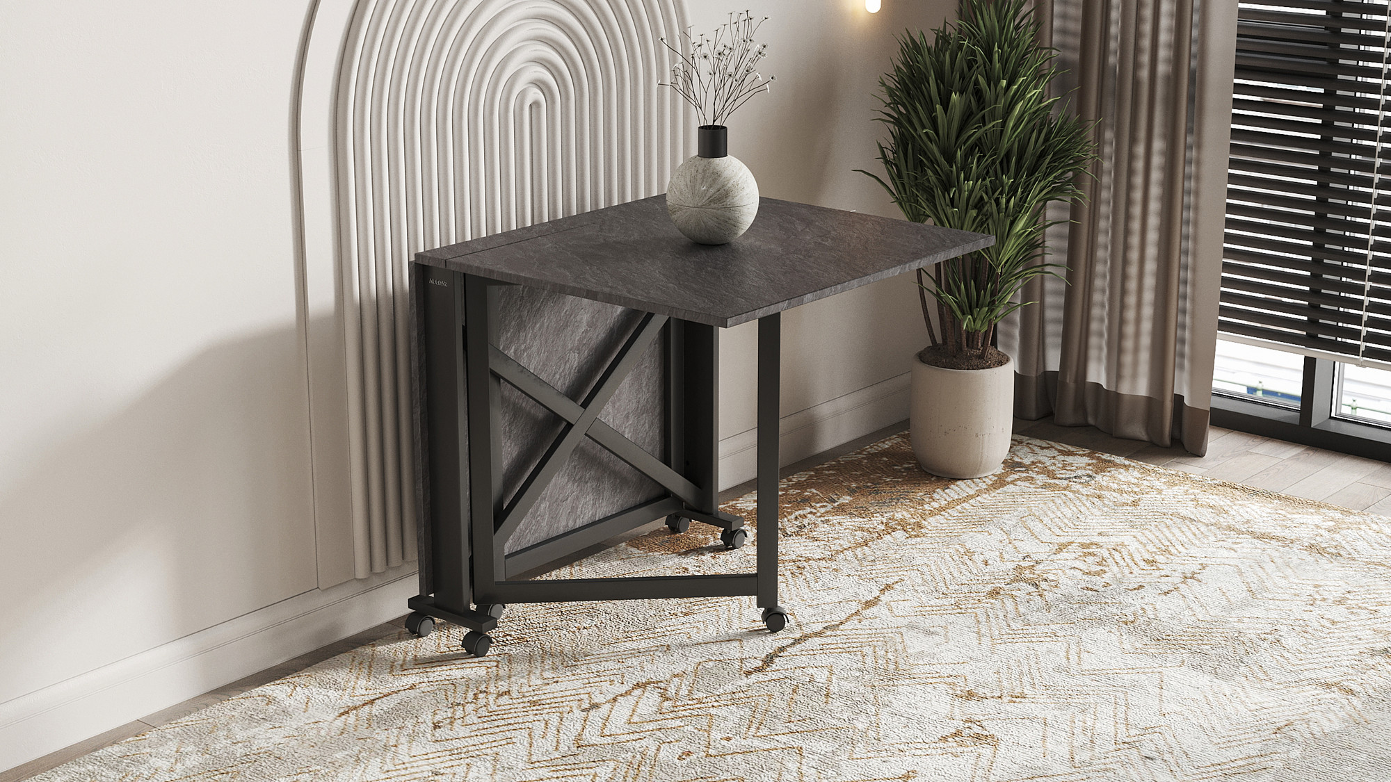 Стол-книга Aledar Bird 80x8/74/140x76 (черный муар/сланец скиваро) — фото 3