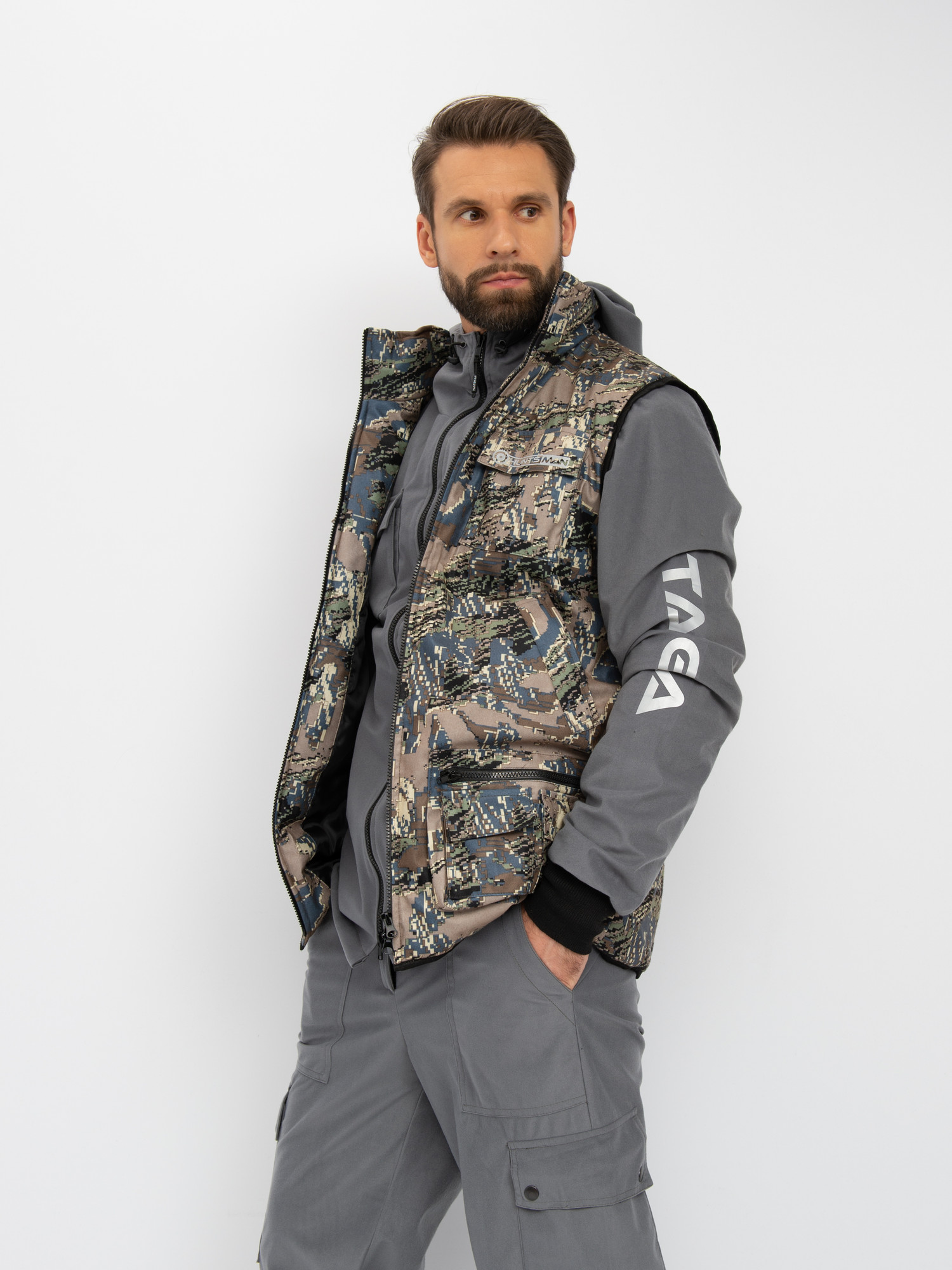 Костюм для охоты и рыбалки Huntsman Тайга-3 -8°C Лабиринт/Серый Alova (р.48-50/182-188) — фото 4