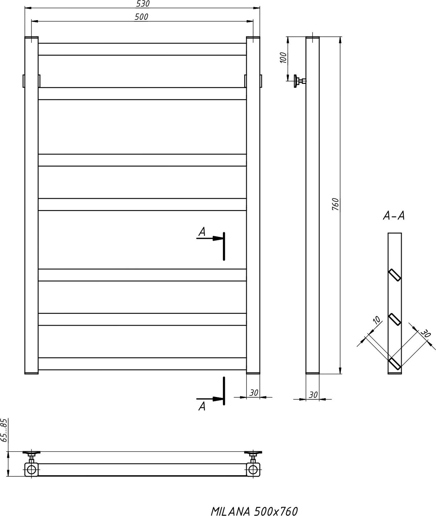 Полотенцесушитель водяной Stinox Milana 50x80 / mil80r9005 (черный матовый) — фото 3