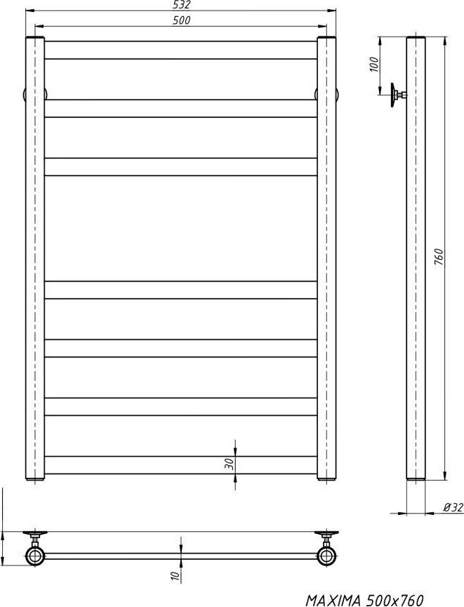 Полотенцесушитель водяной Stinox Maxima 50x80 / max80ral9005 (черный матовый) — фото 3