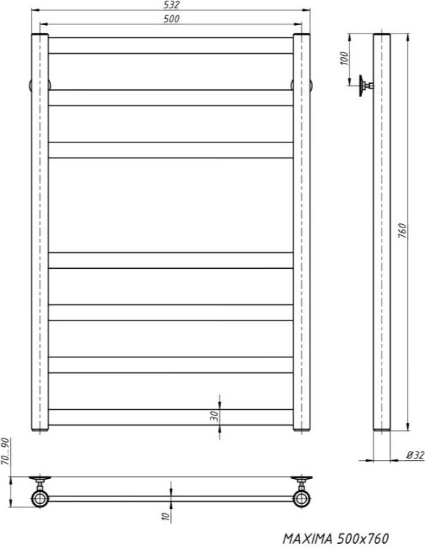 Полотенцесушитель водяной Stinox Maxima 50x80 / max80ral9003 (белый матовый) — фото 3