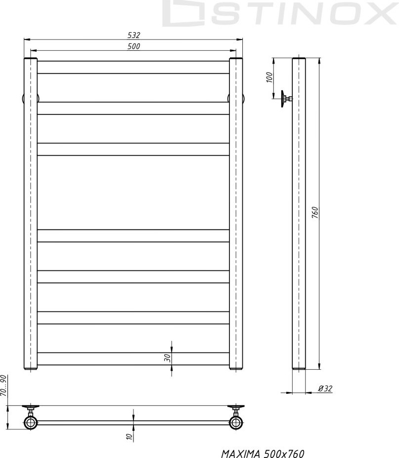 Полотенцесушитель водяной Stinox Maxima 50x80 / max80ral9003-1 (белый матовый) — фото 3