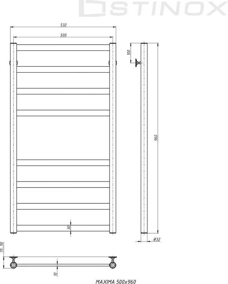 Полотенцесушитель водяной Stinox Maxima 50x100 / max100ral9003-1 (белый матовый) — фото 3
