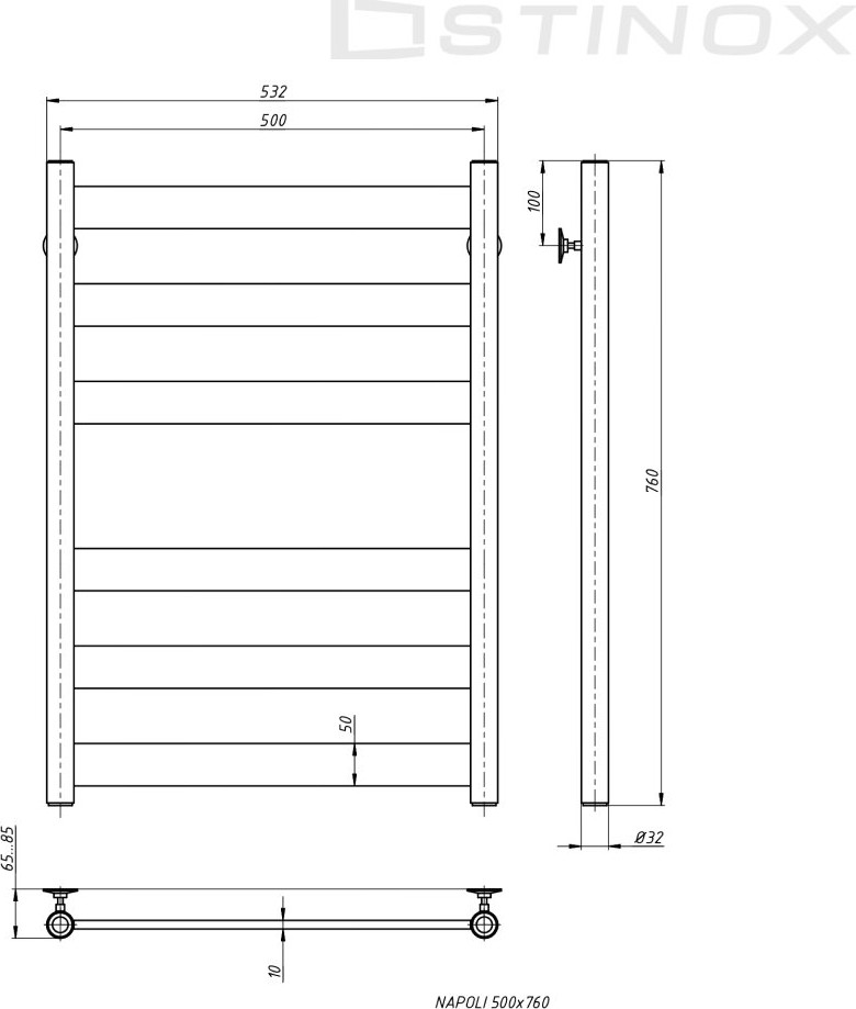 Полотенцесушитель водяной Stinox Napoli 50x80 / nap80ral9005-1 (черный матовый) — фото 3
