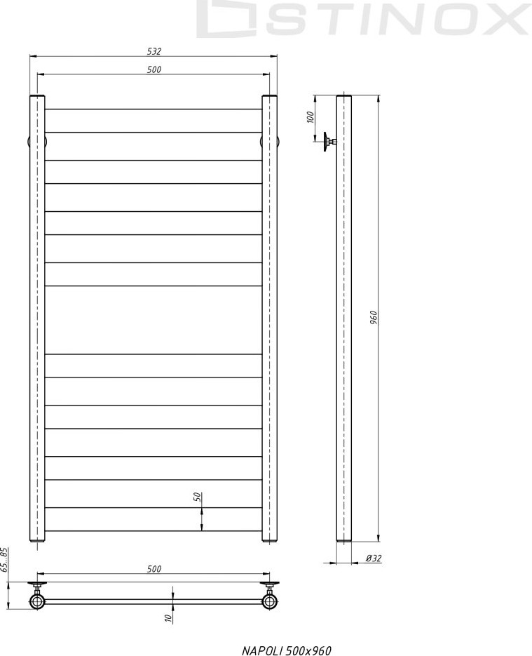 Полотенцесушитель водяной Stinox Napoli 50x100 / nap100ral9005-1 (черный матовый) — фото 3