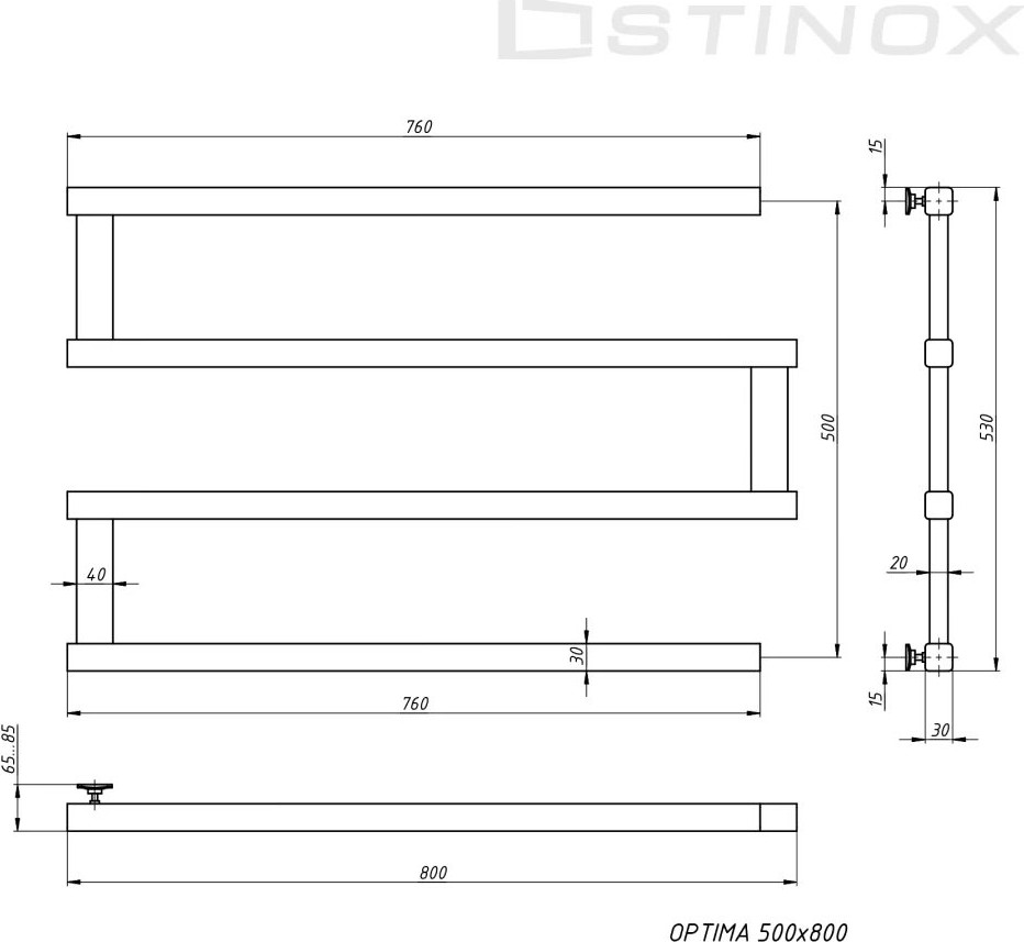 Полотенцесушитель водяной Stinox Optima 50x80 / op80r9003 (белый матовый) — фото 3