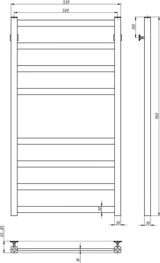 Полотенцесушитель водяной Stinox Prestige 50x100 / pr100ral9005 (черный матовый) — фото 3