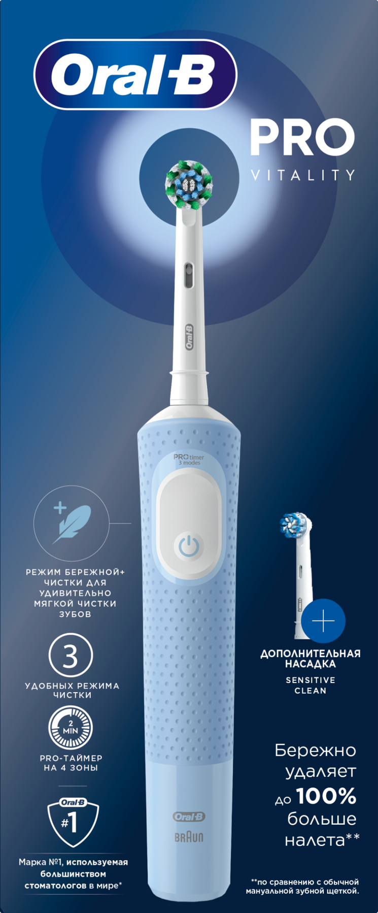 Электрическая зубная щетка Oral-B Vitality Pro D103.423.3H + Дополнительная насадка (Blue) — фото 3