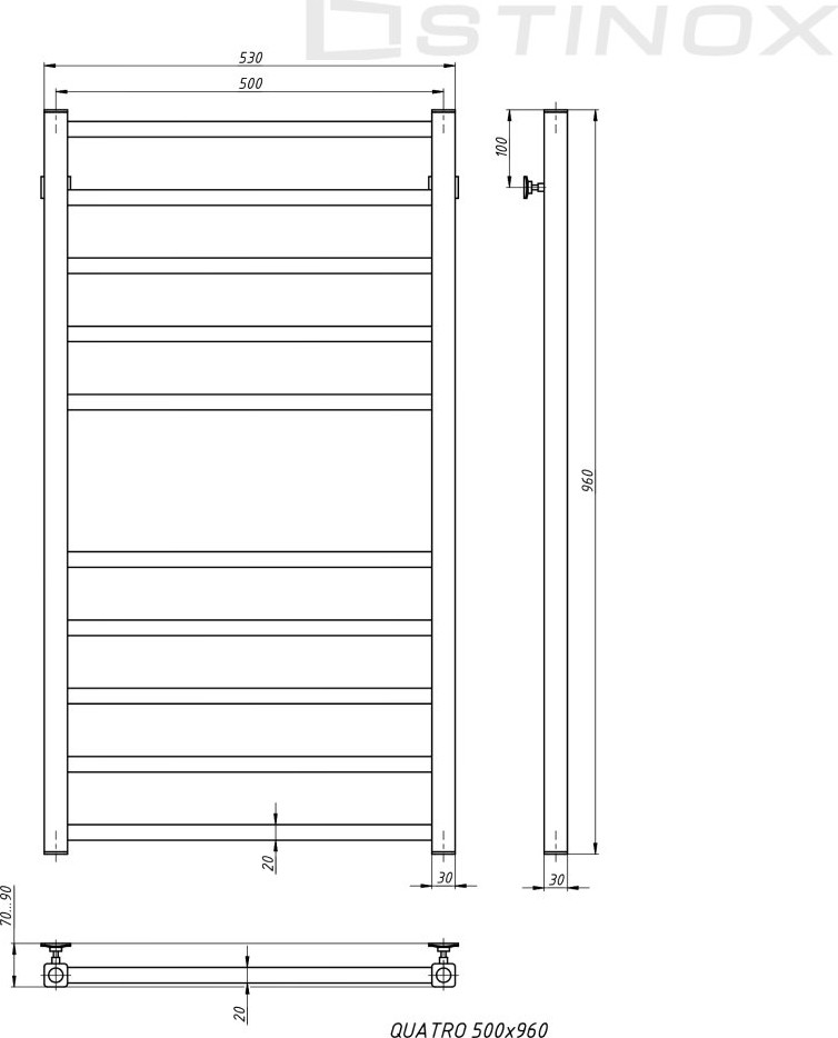 Полотенцесушитель водяной Stinox Quatro 50x100 / qu100ral9003 (белый матовый) — фото 2