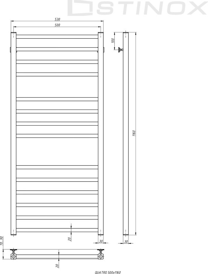 Полотенцесушитель водяной Stinox Quatro Luxe 50x120 / qu120lral9005 (черный матовый) — фото 3