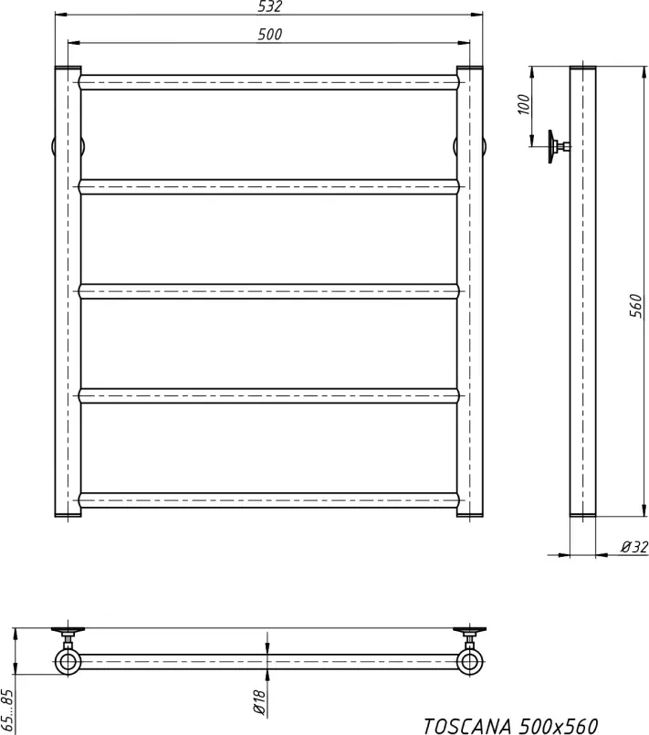 Полотенцесушитель водяной Stinox Toscana 50x60 / tos60ral9005 (черный матовый) — фото 3
