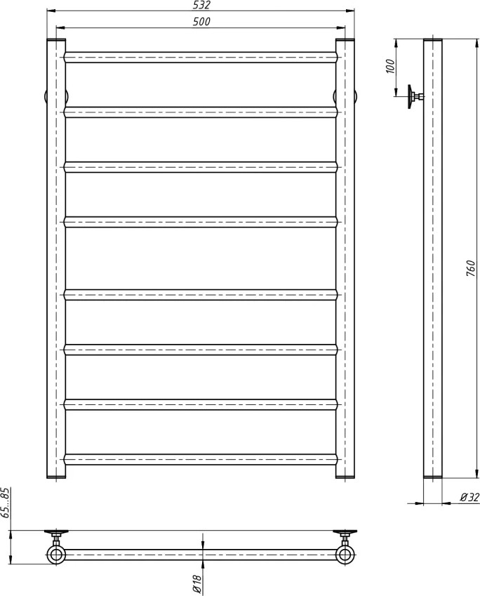 Полотенцесушитель водяной Stinox Toscana 50x80 / tos80ls-1 (латунь сатин) — фото 2