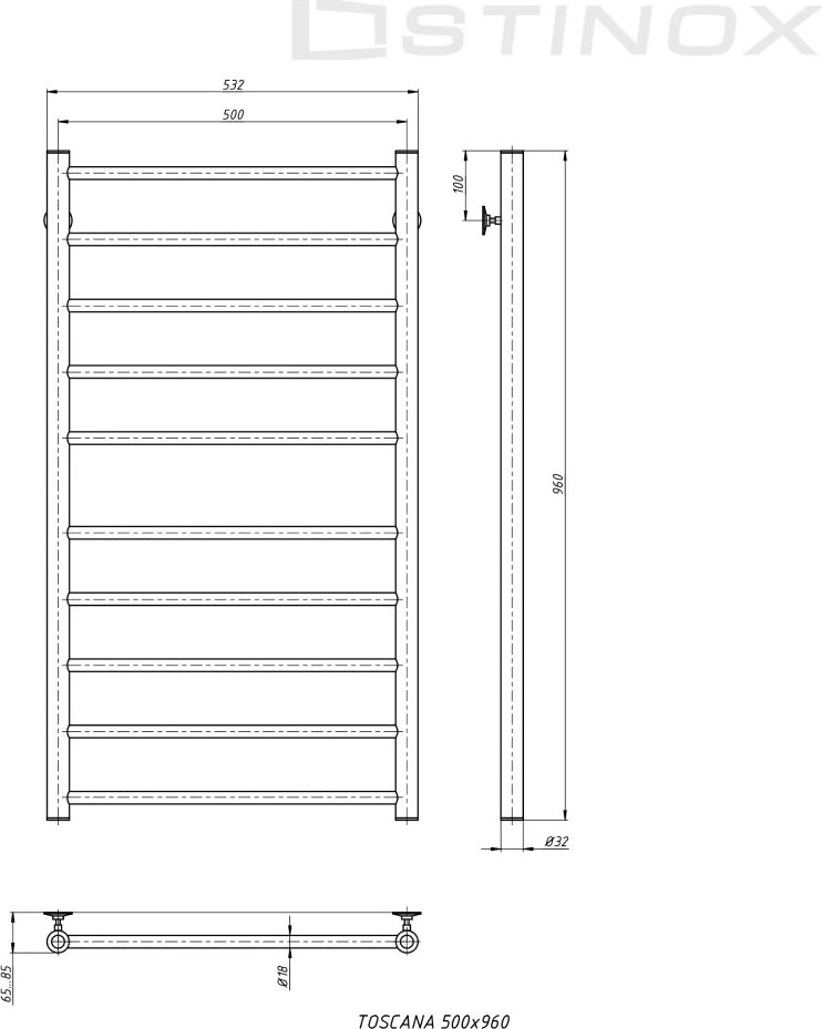Полотенцесушитель водяной Stinox Toscana 50x100 / tos100ral9005-1 (черый матовый) — фото 3