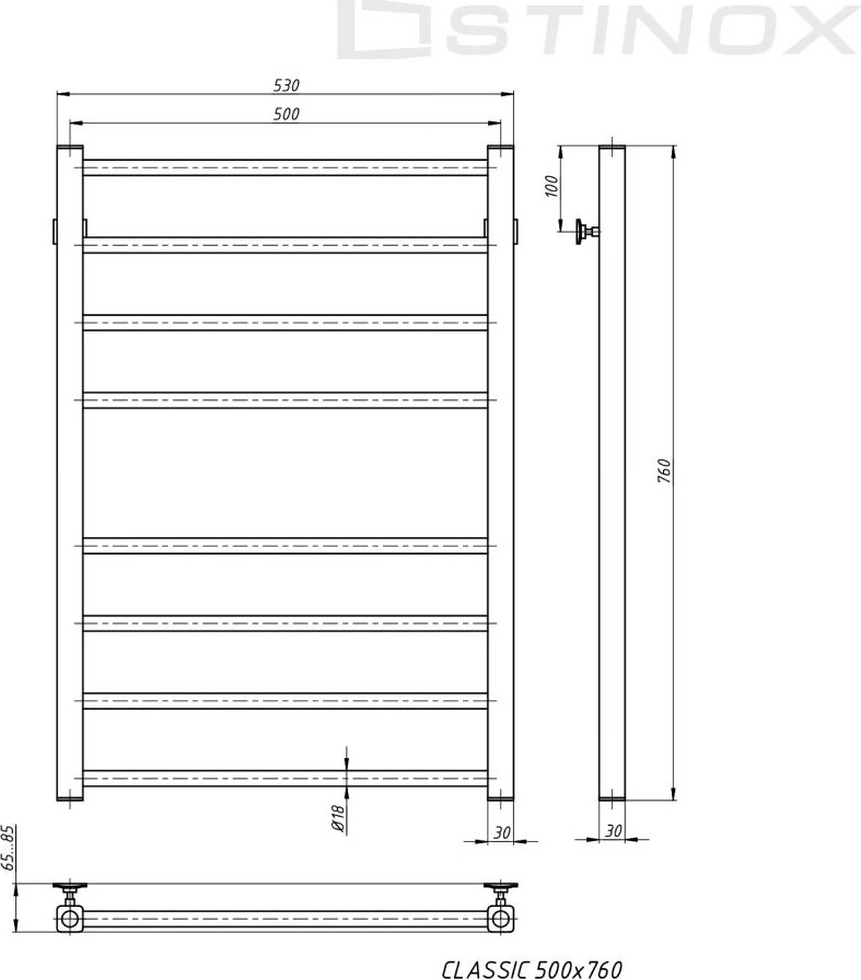 Полотенцесушитель водяной Stinox Classic 50x80 бп 50 / cl80bral9005-1 (черный матовый) — фото 3