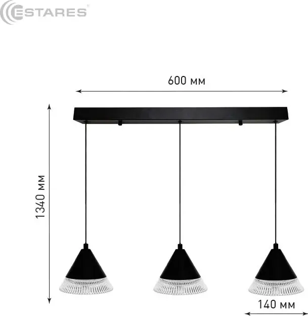 Люстра Estares Lampa 21W 3R-ON/OFF-600х1340-BLACK/CLEAR-220-IP20 — фото 3