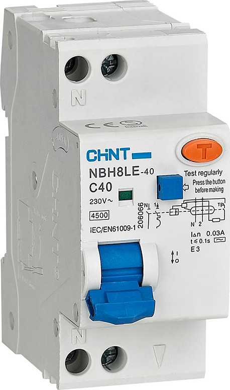 Дифференциальный автомат Chint NBH8LE-40 1P+N C32 30мА тип AС 4.5кА / 206065