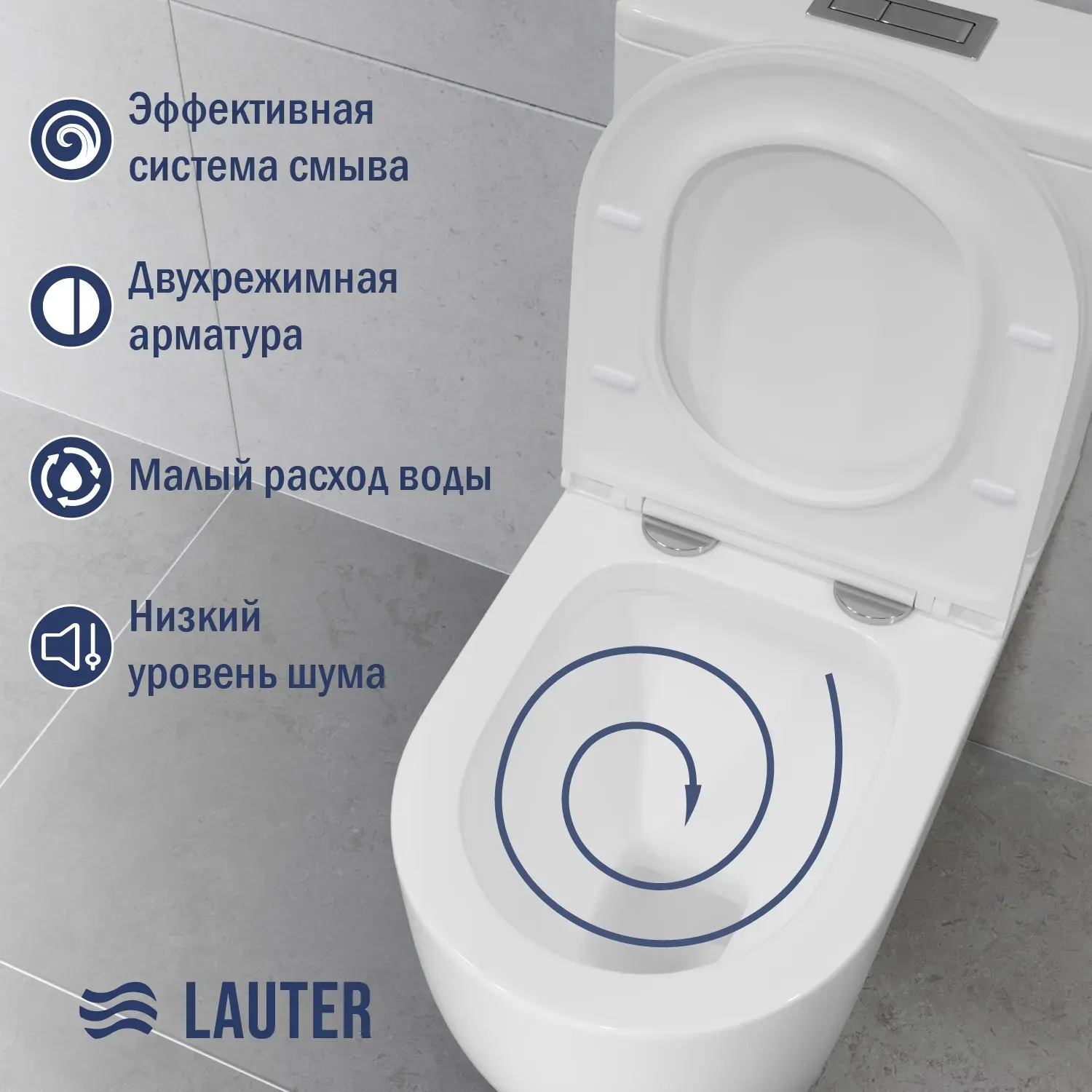 Унитаз напольный Lauter Rimless 21D2202 + гигиенический душ Tera 21GN9012BM — фото 6