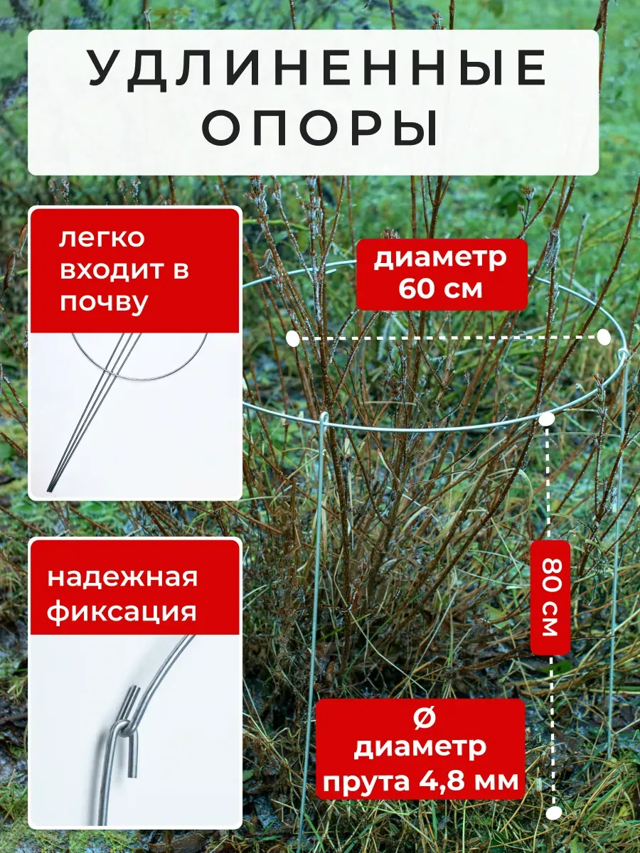 Опора для растений ARTELIKA Удлинённые с кругом для цветов и кустов 60х80см (3шт) — фото 3
