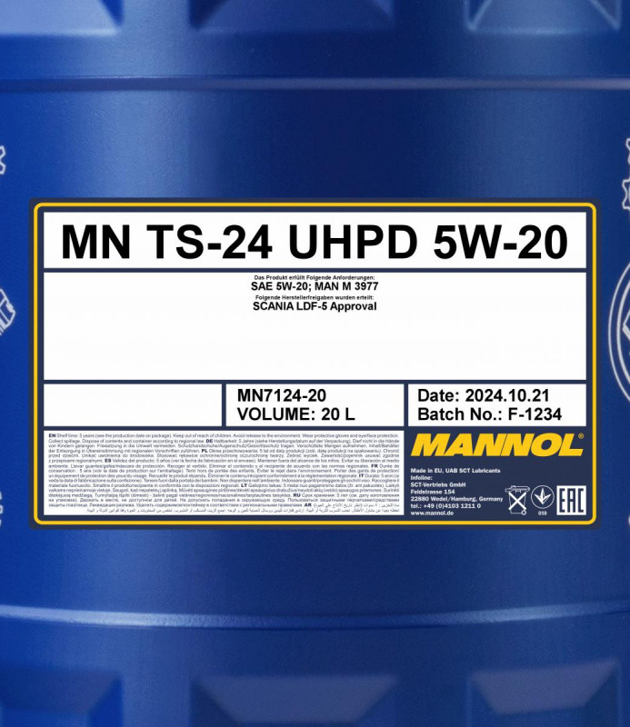 Моторное масло Mannol TS-24 7124 UHPD SAE 5W-20 / MN7124-20 (20л) — фото 2