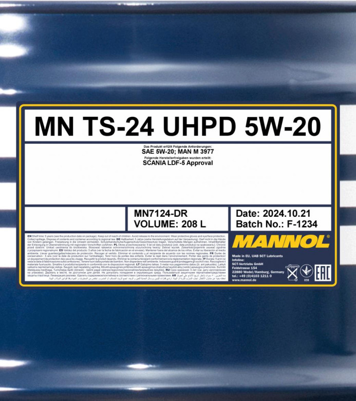 Моторное масло Mannol TS-24 7124 UHPD SAE 5W-20 / MN7124-DR (208л) — фото 2