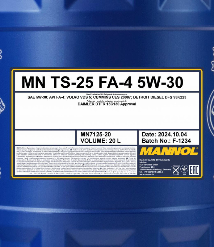 Моторное масло Mannol TS-25 7125 FA-4 SAE 5W-30 / MN7125-20 (20л) — фото 2