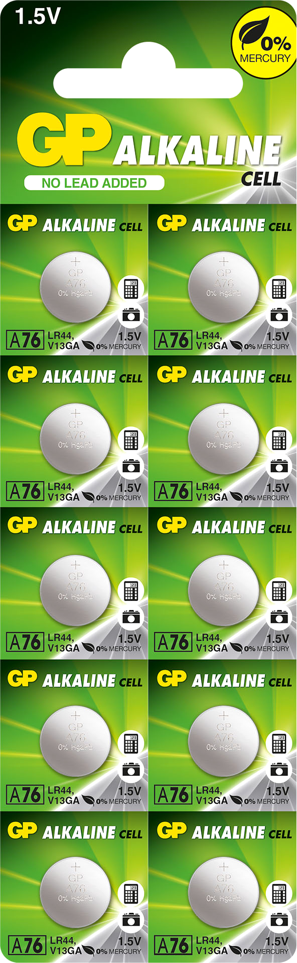 Комплект батареек GP Batteries 1.5 V A76/LR44/V13GA GP (10шт)