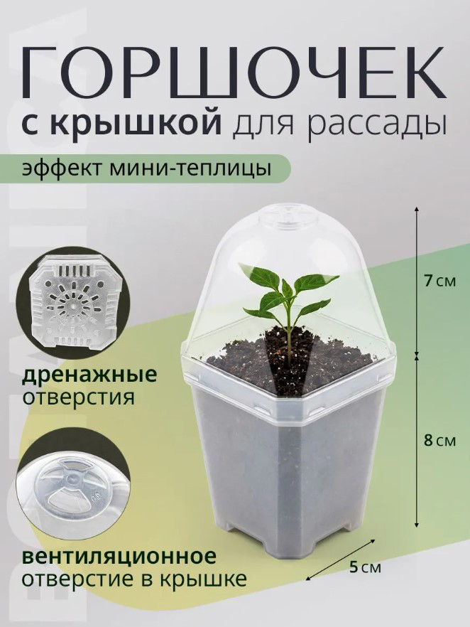 Горшок для рассады BOTANICA Rostok с крышкой (7x8см, прозрачный) — фото 2