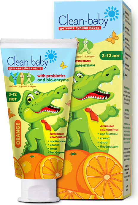 Зубная паста Clean Вaby со фтором от 3 до 12 лет со вкусом Апельсина (50мл) — фото 2