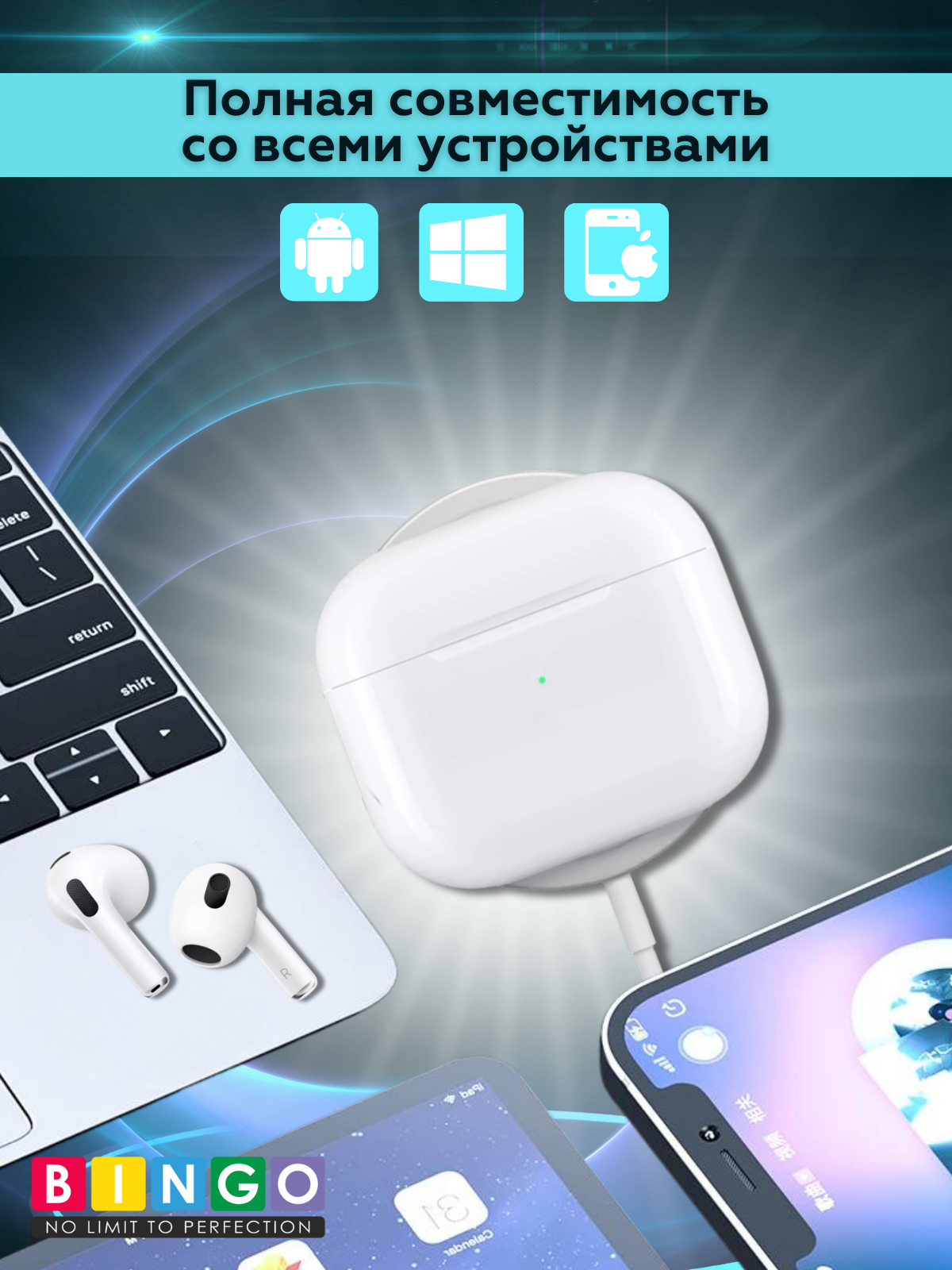 Беспроводные наушники Bingo VT-i31 AirPods 3 (белый) — фото 5