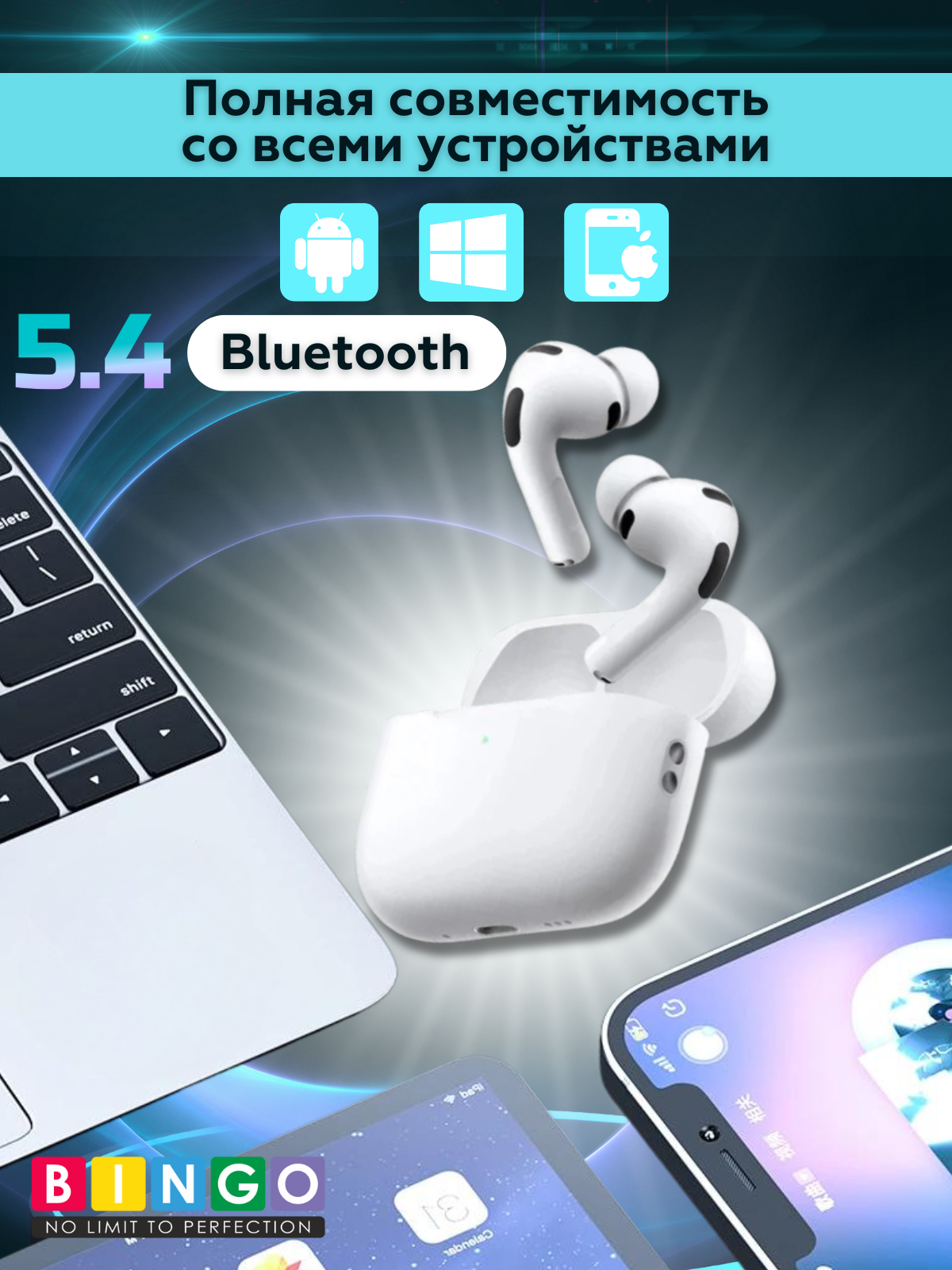 Беспроводные наушники Bingo VT-i53 AirPods Pro 3 ANC (белый) — фото 5