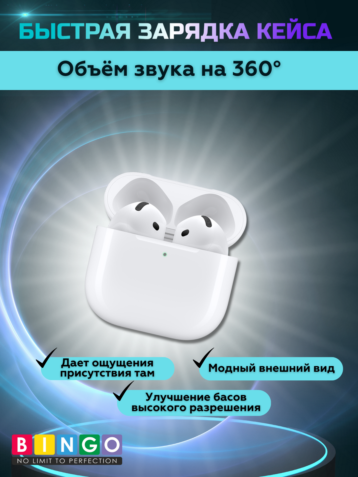 Беспроводные наушники Bingo VT-i42 AirPods 4 TOP (белый) — фото 3