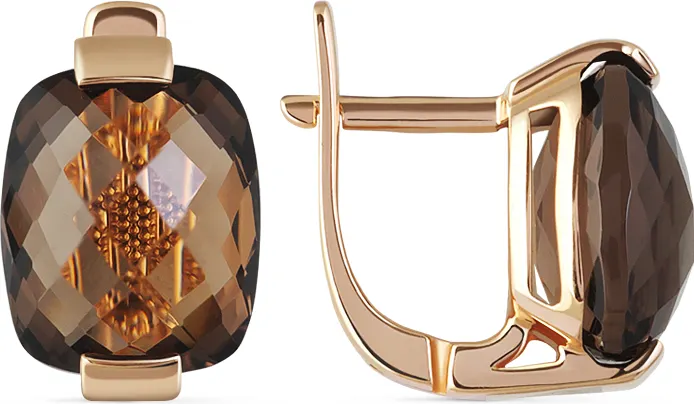 Серьги из желтого золота Кристалл CI80600226773 (с раухтопазом)
