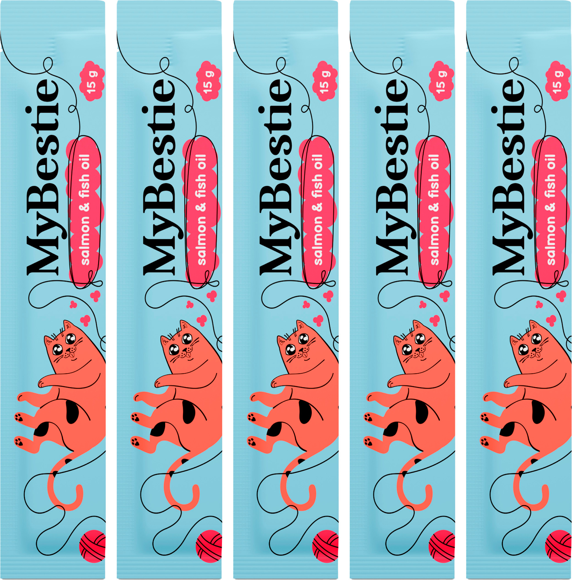 Лакомство для кошек MyBestie Лосось и Рыбий Жир / 192093111/CAT (5x15г)