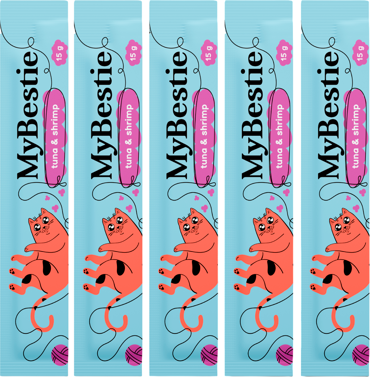 Лакомство для кошек MyBestie Тунец и Креветки / 192093112/CAT (5x15г)