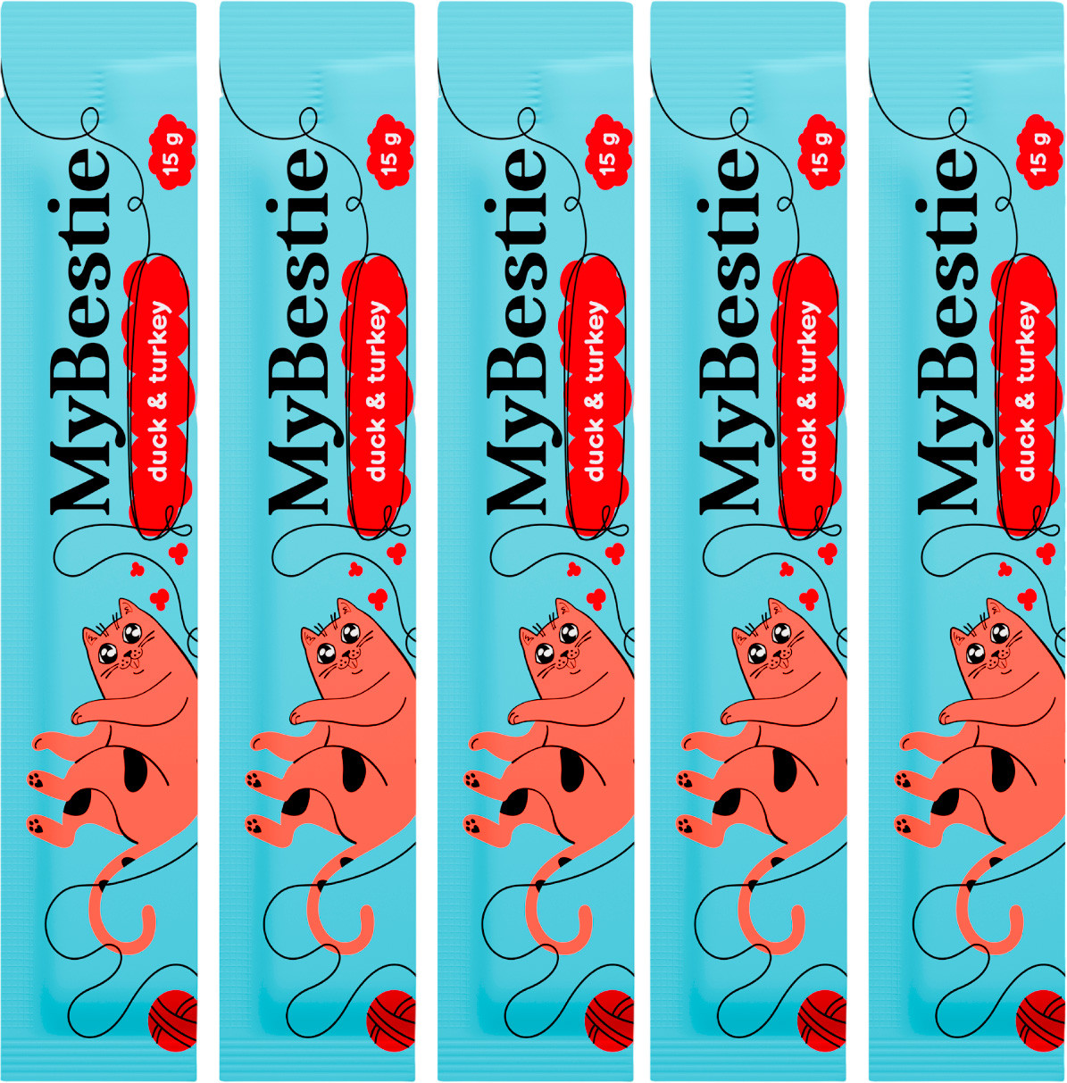 Лакомство для кошек MyBestie Утка и Индейка / 192093113/CAT (5x15г)