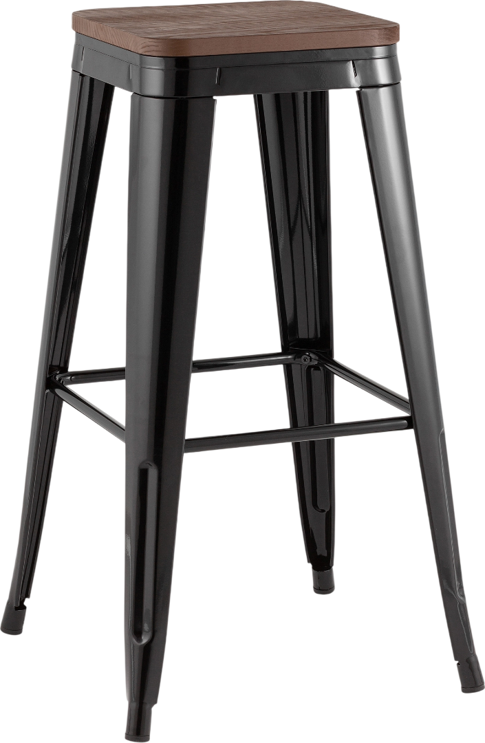 Табурет барный Stool Group Tolix / KD YD-H765-W KD LG-01 (черный глянцевый/темное дерево)