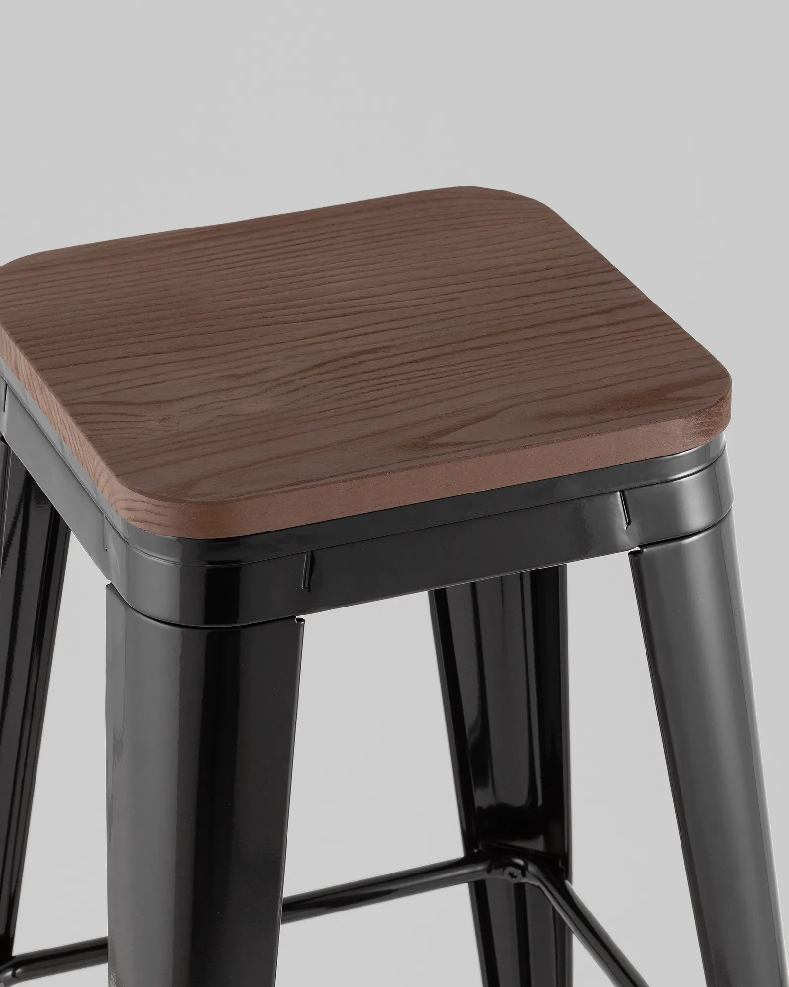 Табурет барный Stool Group Tolix / KD YD-H765-W KD LG-01 (черный глянцевый/темное дерево) — фото 4