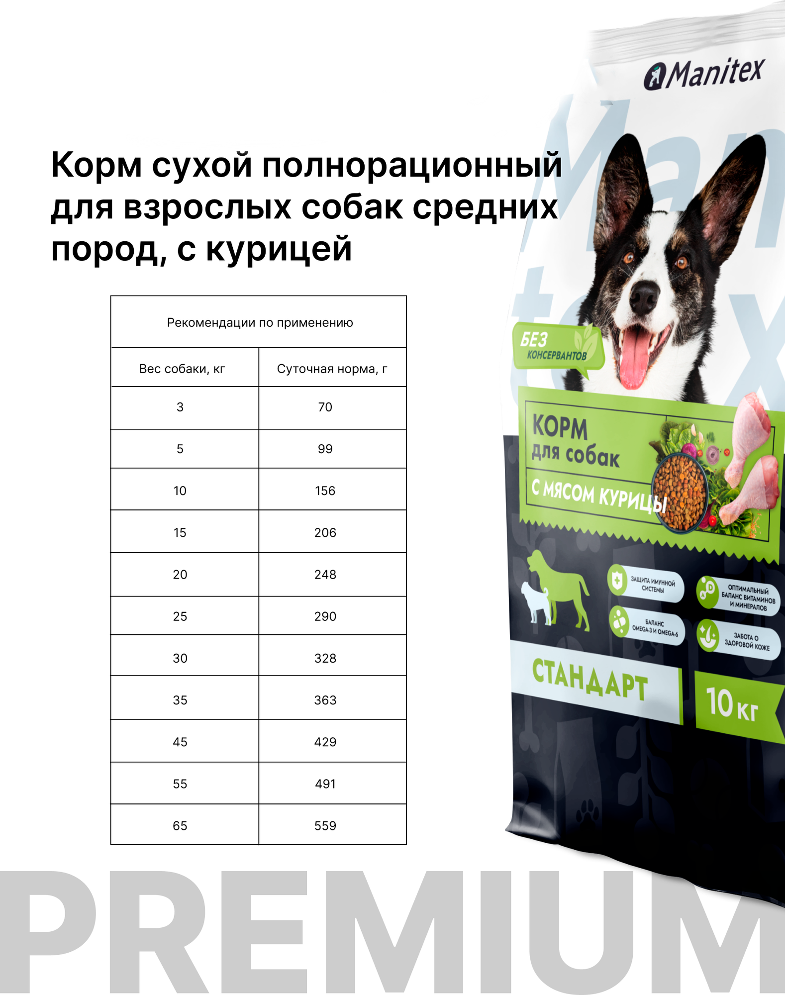 Сухой корм для собак Manitex Стандарт Для взрослых средних пород курица и розмарин (10кг) — фото 3