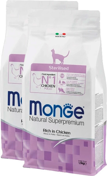 Сухой корм для кошек Monge Functional Line Sterilised Rich in Chicken (2x1.5кг)