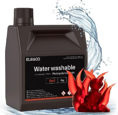 Фотополимерная смола для 3D-принтера Elegoo Water Washable / 50.103.0370 (2кг, красный)