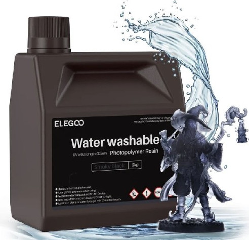 Фотополимерная смола для 3D-принтера Elegoo Water Washable / 50.103.0372 (2кг, черный дым)