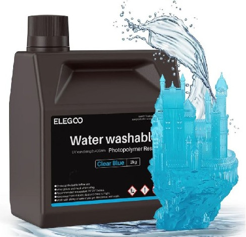 Фотополимерная смола для 3D-принтера Elegoo Water Washable / 50.103.0371 (2кг, чистый синий)