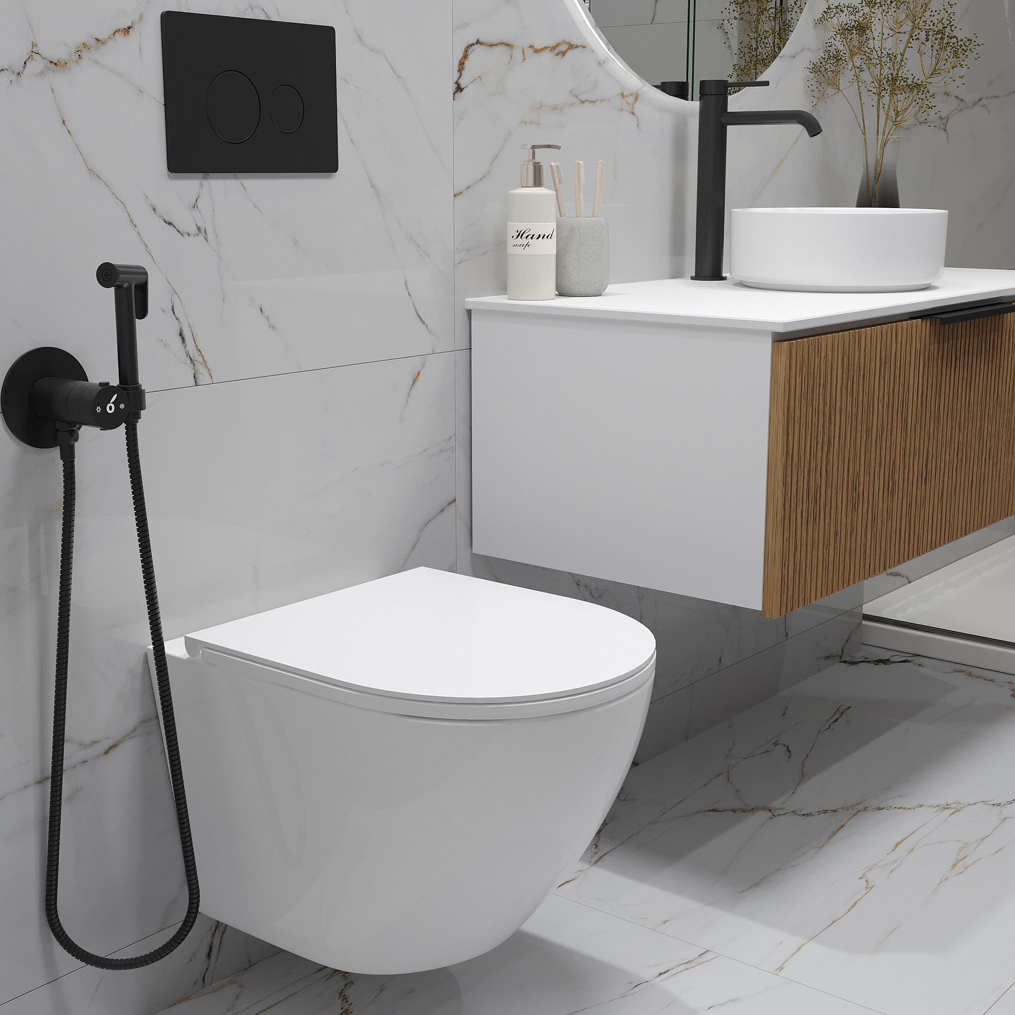 Инсталляция с унитазом подвесным Oliveeka OL-MQ6016R22-MB (черный матовый) — фото 5