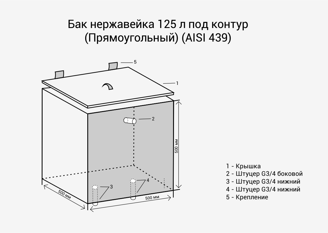 Бак для печи Везувий Под контур Прямоуг AISI 439 (125л) — фото 2