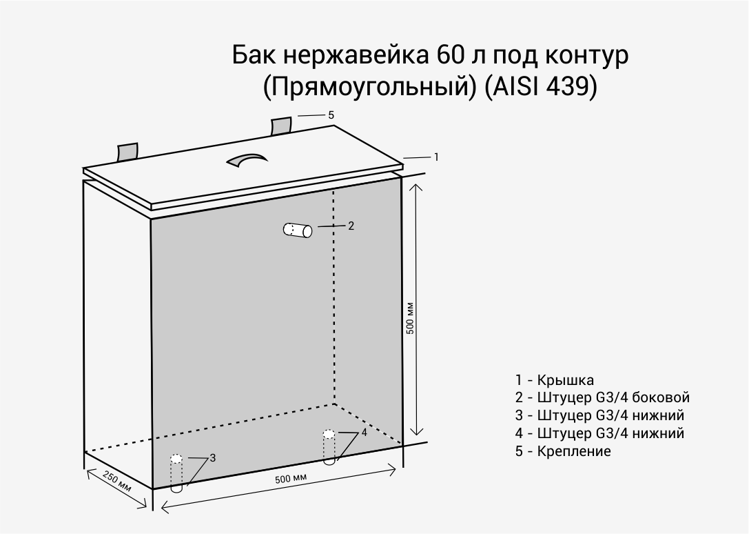 Бак для печи Везувий Под контур Прямоуг AISI 439 (60л) — фото 2