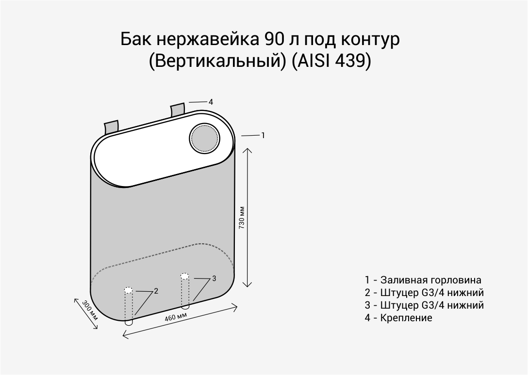 Бак для печи Везувий Под контур Вертикаль AISI 439 (90л) — фото 2
