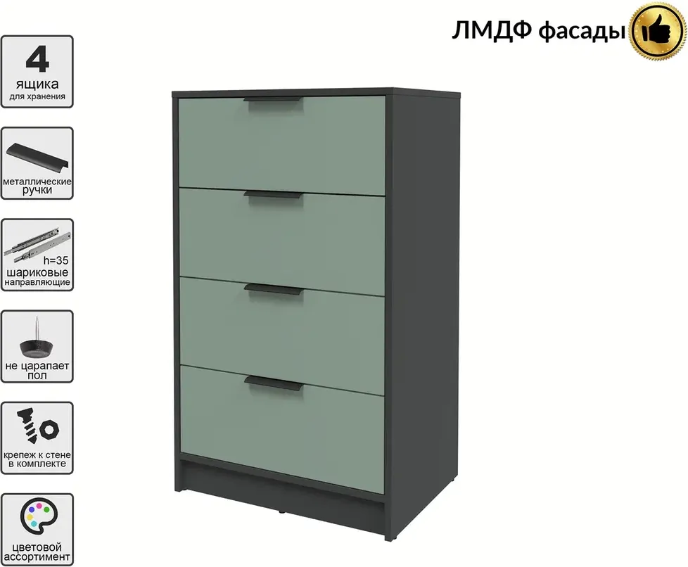 Комод Interline Концепт КТ-К60 Глосс (антрацит/мята) — фото 2