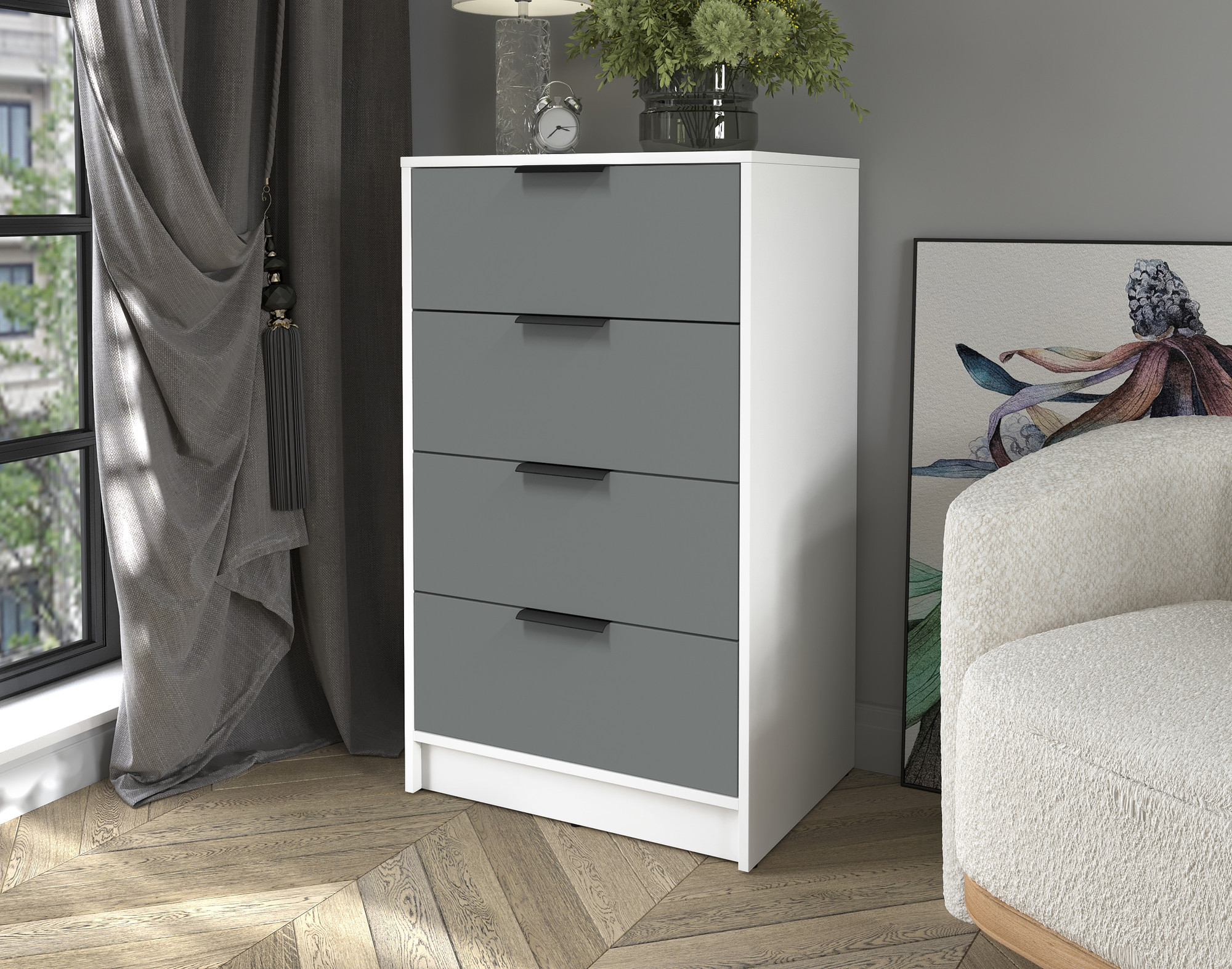 Комод Interline Концепт КТ-К60 Глосс (белый платинум/серый) — фото 4