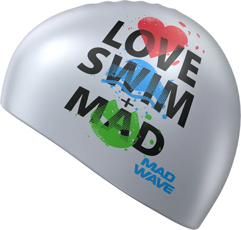 Шапочка для плавания Mad Wave Love Swim Mad (серебро) — фото 3