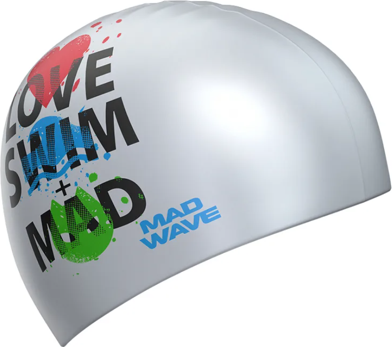 Шапочка для плавания Mad Wave Love Swim Mad (серебро)